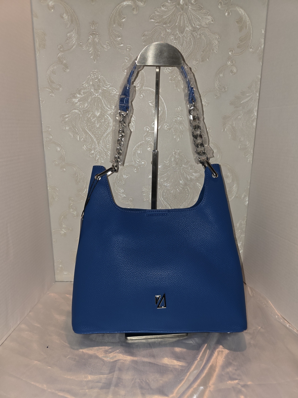 Blue Women's Shoulder Bag with Chain Accent